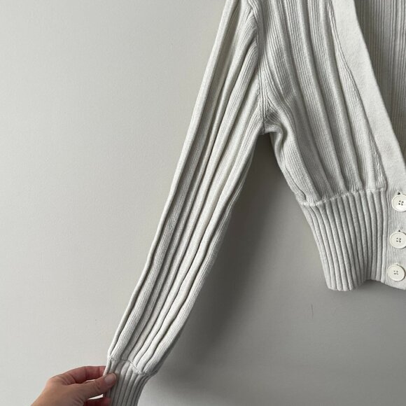 WILFRED Plunge Button Front Cardigan Knit Wool Long Sleeve Cropped Neutral XS - Picture 6 of 9